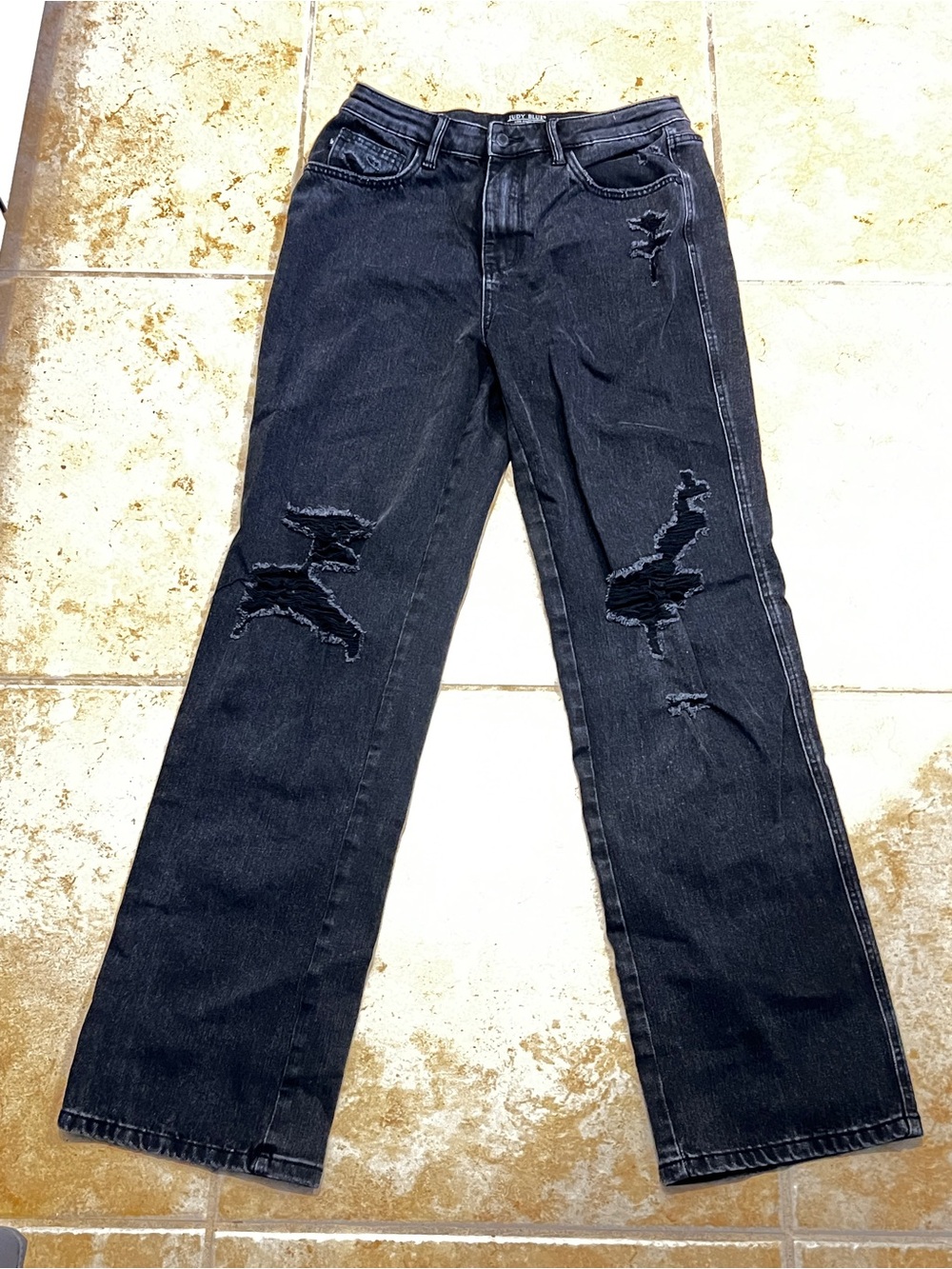 Judy Blues Black Distressed Women's 90s Straight-Leg Jeans